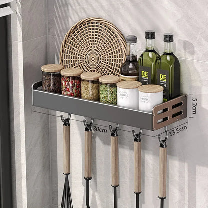 Aluminum Shelf Organizer Gunmetal Gray 20-Inch Wall Mount Spice Rack with Towel Bar Adhesive or Screw Install for Small Kitchen Rental Apart