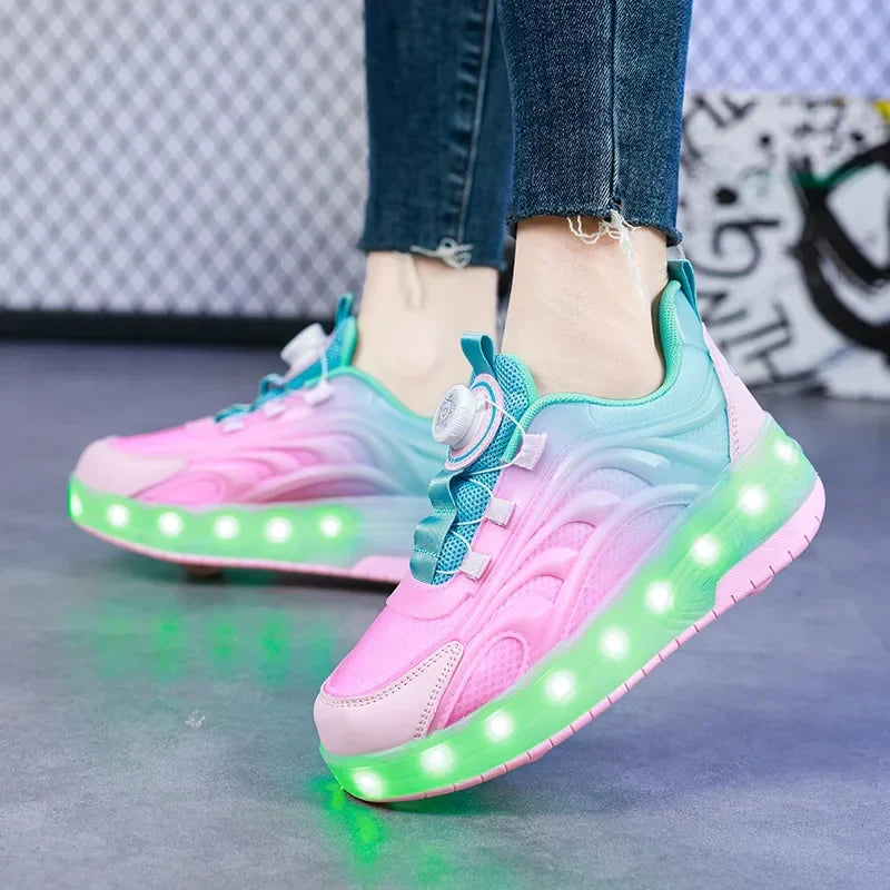 Kids Light-Up Roller Skate Shoes with USB Rechargeable LED Wheels | Rolling Sneakers for Boys & Girls | Outdoor Recreation & Active Play