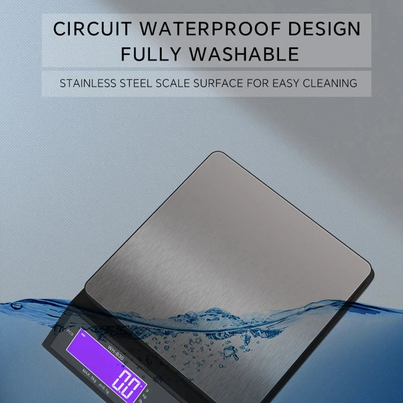 Waterproof Digital Food Scale – 11 lb / 1 oz or 22 lb / 0.04 oz Capacity, Rechargeable LCD Kitchen Scale for Meal Prep, Baking, Portion