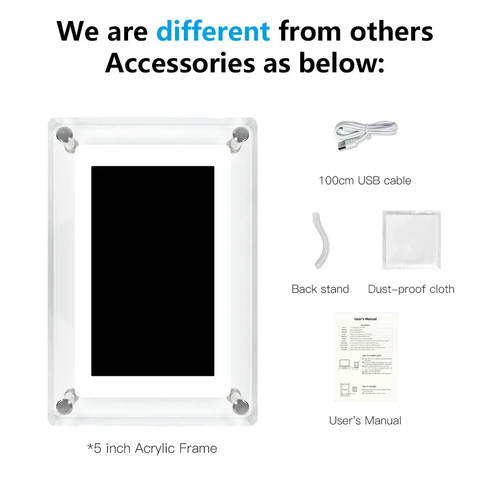 5-Inch IPS Digital Picture Frame with Rechargeable Battery | Tabletop Photo & Video Display for Desk & Home | HD Media Player with USB &