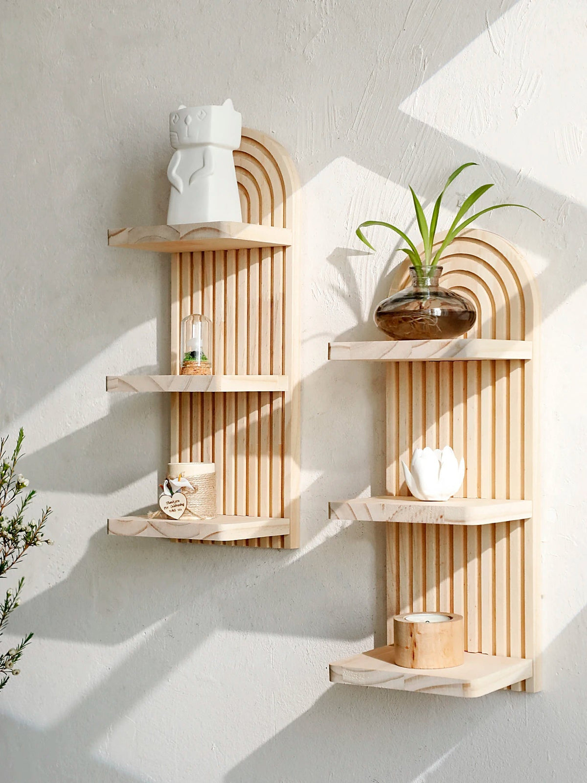Boho | Floating Wood Wall Shelf with 3-Tier Design | Stylish Storage for Home Decor