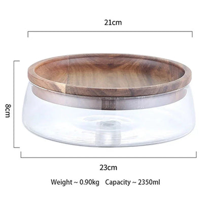 Glass Canister with Wood Lid 8-Inch Clear Storage Jar Airtight Seal for Dry Goods Coffee Tea Flour Sugar Cookies Pasta Rice Beans Kitchen Pa