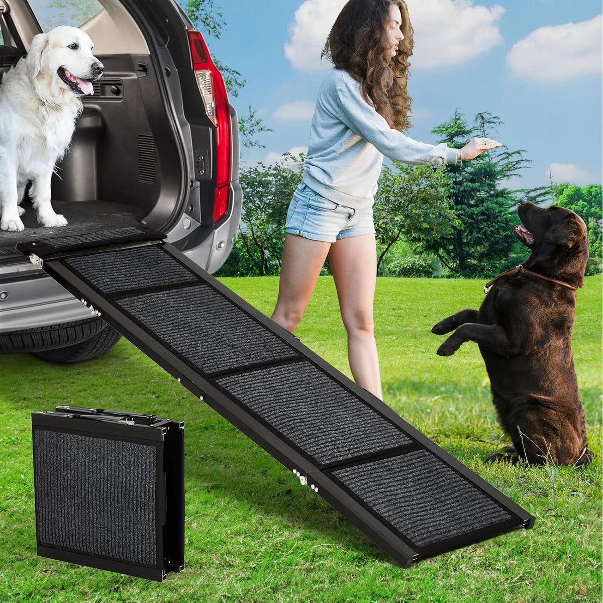 Pet Ramp | Quad-Fold Dog Ramp for Car with Anti-Slip Surface | Easy Access for Large Breeds