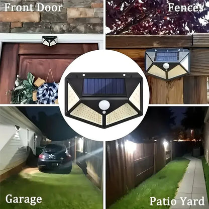 Motion-Activated Solar Security Light with 100 LEDs for Outdoor Walls
