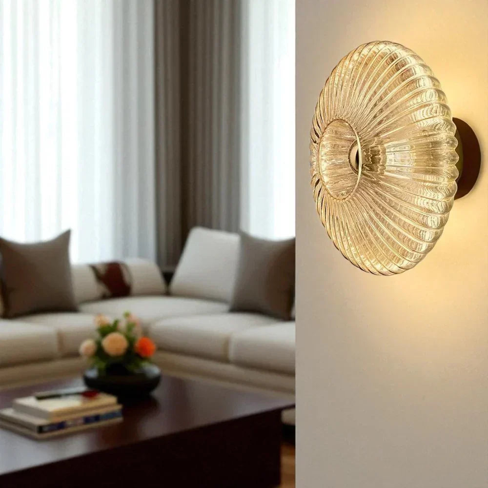 Textured Glass Sconce Fixture Warm Glow Indoor Accent Light Shell Shape for Entryway Bedroom Hallway Contemporary Boho Art Deco Style
