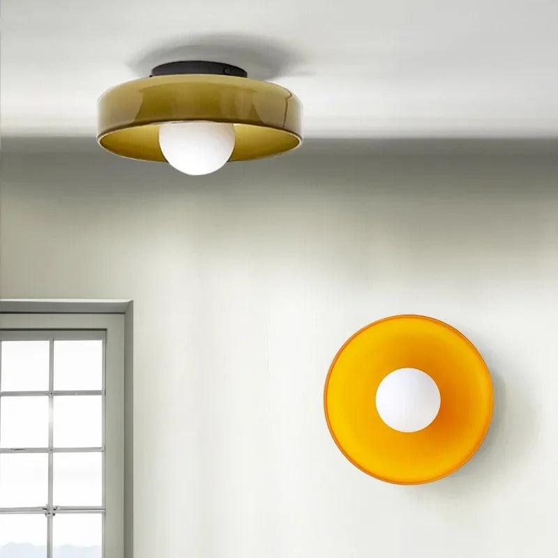 Glass Globe Flush Mount Light Fixture 8 in Amber Glow for Bedroom Wall Ceiling Modern Home Decor Sconce Versatile Installation