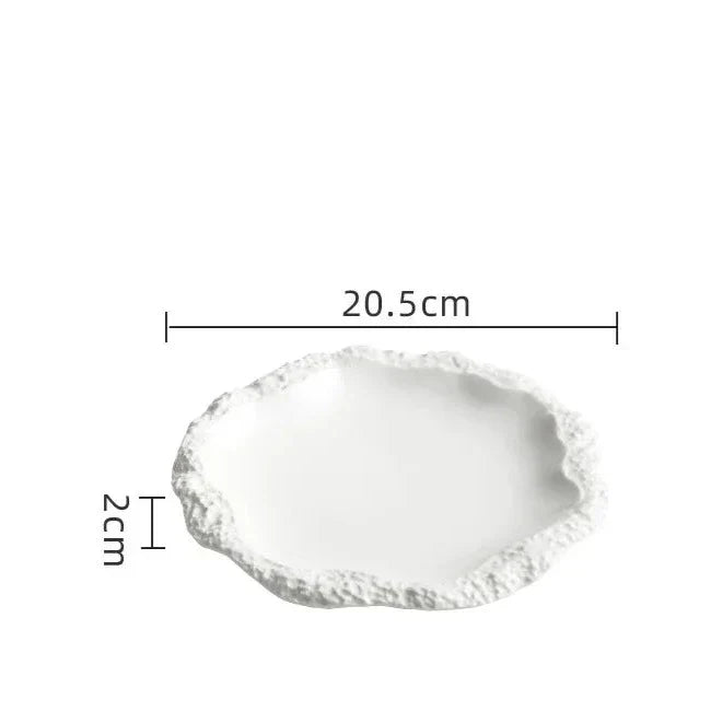 Ceramic Dinner Plate with Textured Rock Edge Design for Kitchen & Dining Room Tables 8-11 inch Natural Tableware