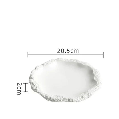 Ceramic Dinner Plate with Textured Rock Edge Design for Kitchen & Dining Room Tables 8-11 inch Natural Tableware