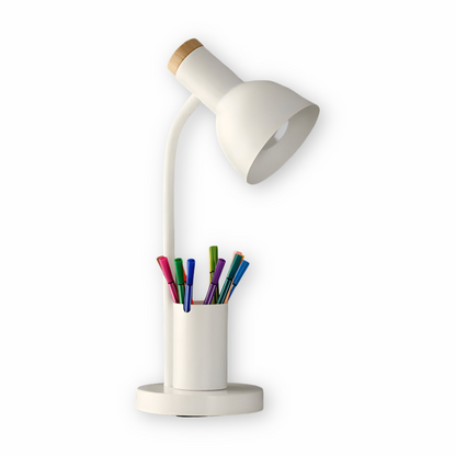 Metal Task Light with Flexible Gooseneck Phone Stand Pen Holder 18-Inch Desk Organization Lamp Iron Base Dorm Bedroom Study Office Desktop W