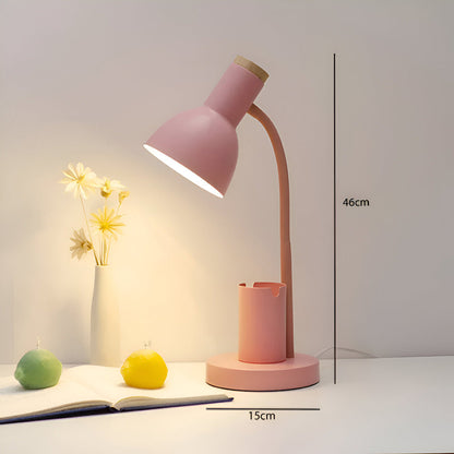 Metal Task Light with Flexible Gooseneck Phone Stand Pen Holder 18-Inch Desk Organization Lamp Iron Base Dorm Bedroom Study Office Desktop W