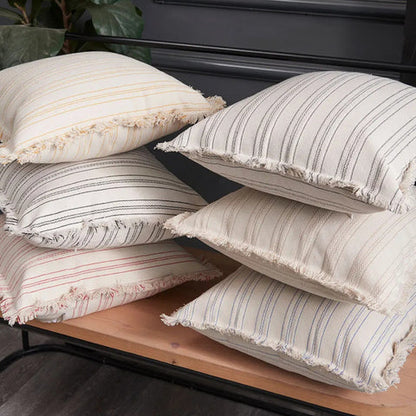 Sable Stripe Cushion Cover - Textured Cotton-Polyester Blend, Decorative Fringe