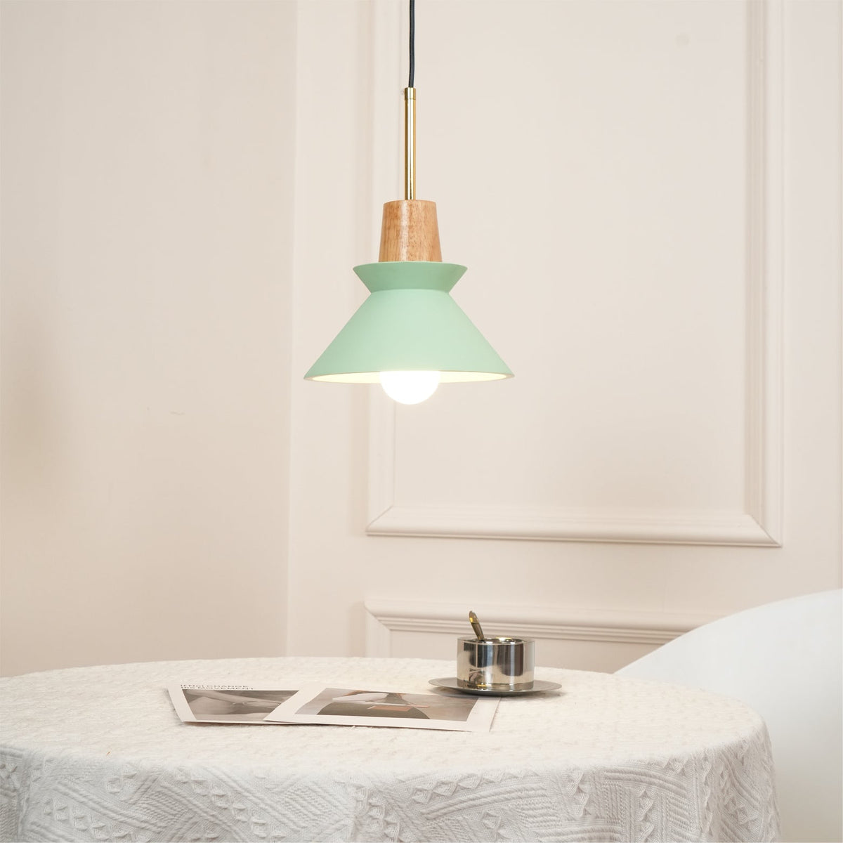 Resin Wood Hanging Light 9 in for Kitchen Island Dining Table Adjustable Ceiling Fixture E26 LED Compatible Scandinavian Modern