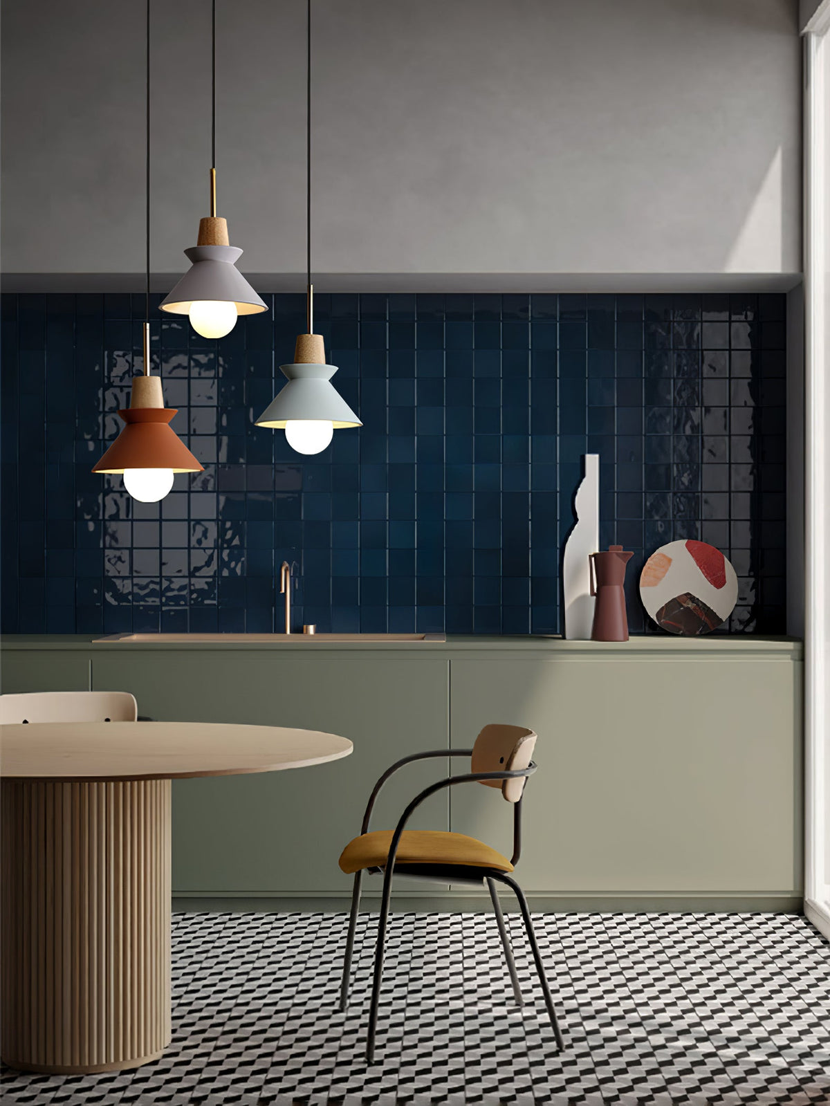 Resin Wood Hanging Light 9 in for Kitchen Island Dining Table Adjustable Ceiling Fixture E26 LED Compatible Scandinavian Modern