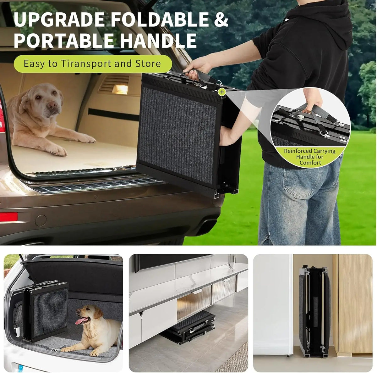 Pet Ramp | Quad-Fold Dog Ramp for Car with Anti-Slip Surface | Easy Access for Large Breeds