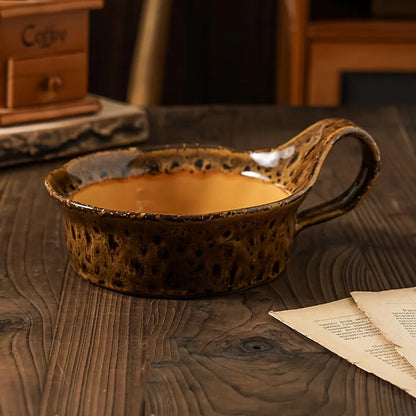 Stoneware Breakfast Bowl with Handle 6-Inch Diameter Artisan Ceramic Serving Dish for Soup Salad Oatmeal Tableware