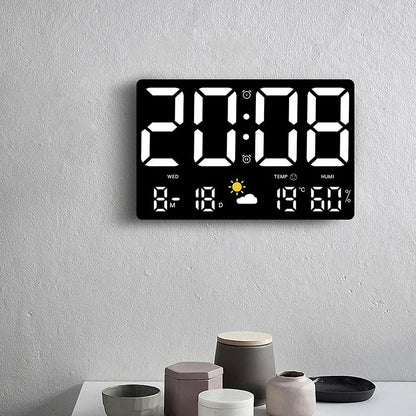 LED Alarm Clock with Weather Display 9.8 inch Temperature Humidity Monitor Remote Control Desk Wall Mount Digital Clock for Bedroom Office H