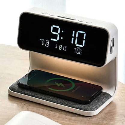 Bedside Lamp with Wireless Charging Station and Alarm Clock Display LED Nightstand Light Touch Dimmer for Bedroom Nightstand Qi Phone Charge