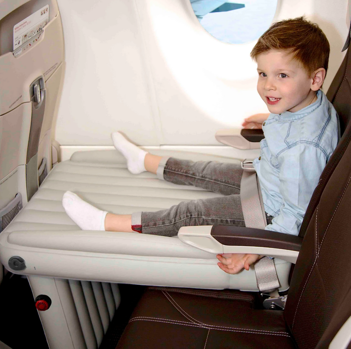 Kids Airplane Travel Cushion PVC Flight Bed Toddler Sleep Mat Extender 35 x 18 Inch Carry-On for Family Vacation Long Flight Trips Comfort