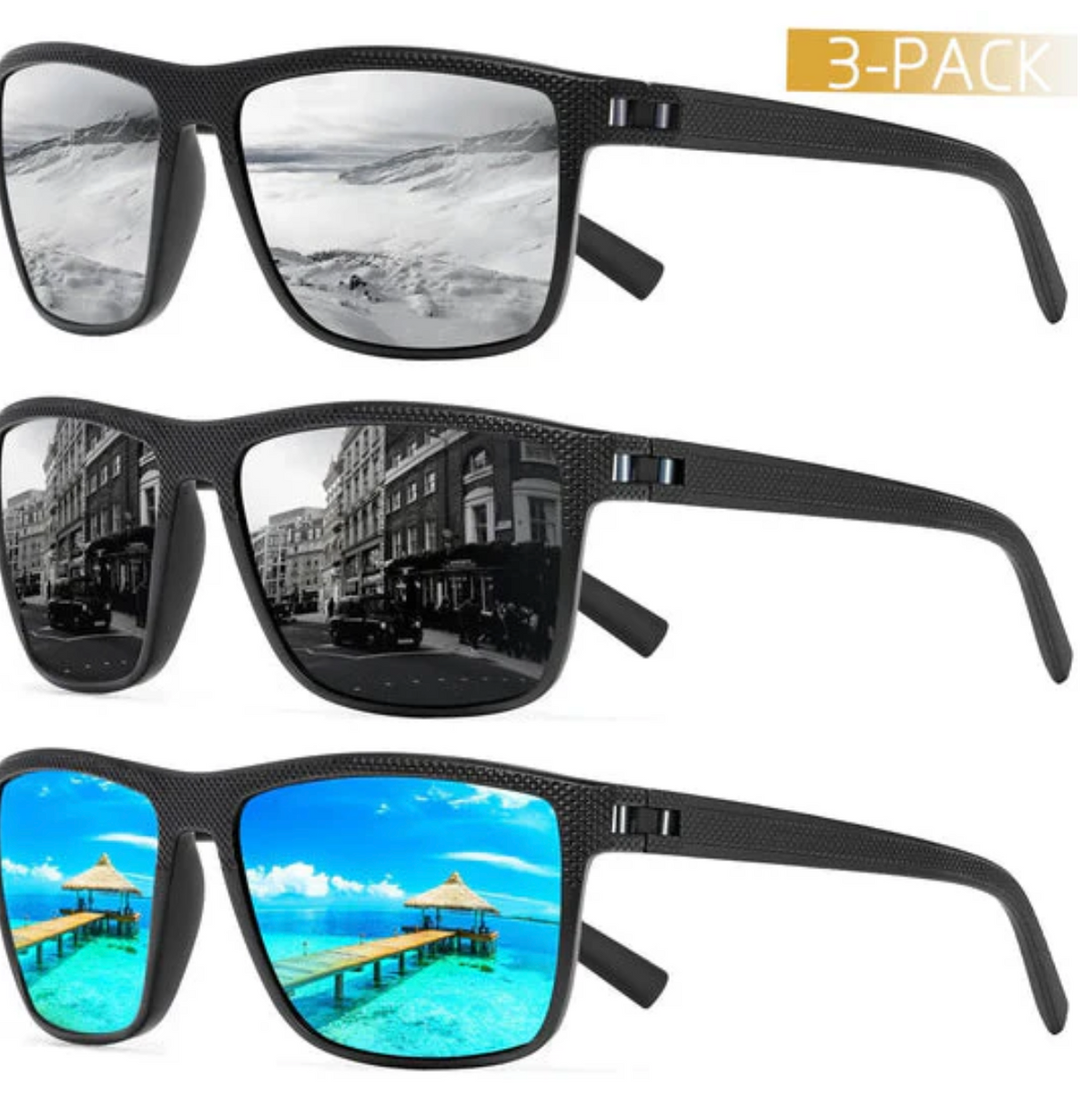 UV400 Polarized Sunglasses 3-Pack for Driving Glare Reduction Day Night Vision Protection Men Women
