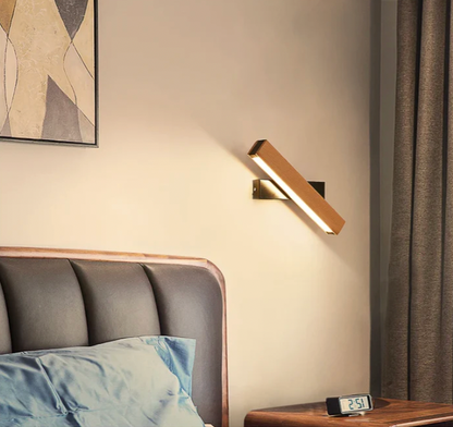 Rotating LED Wall Sconce with Wood Accent – Adjustable Minimalist Light for Bedroom & Living Room