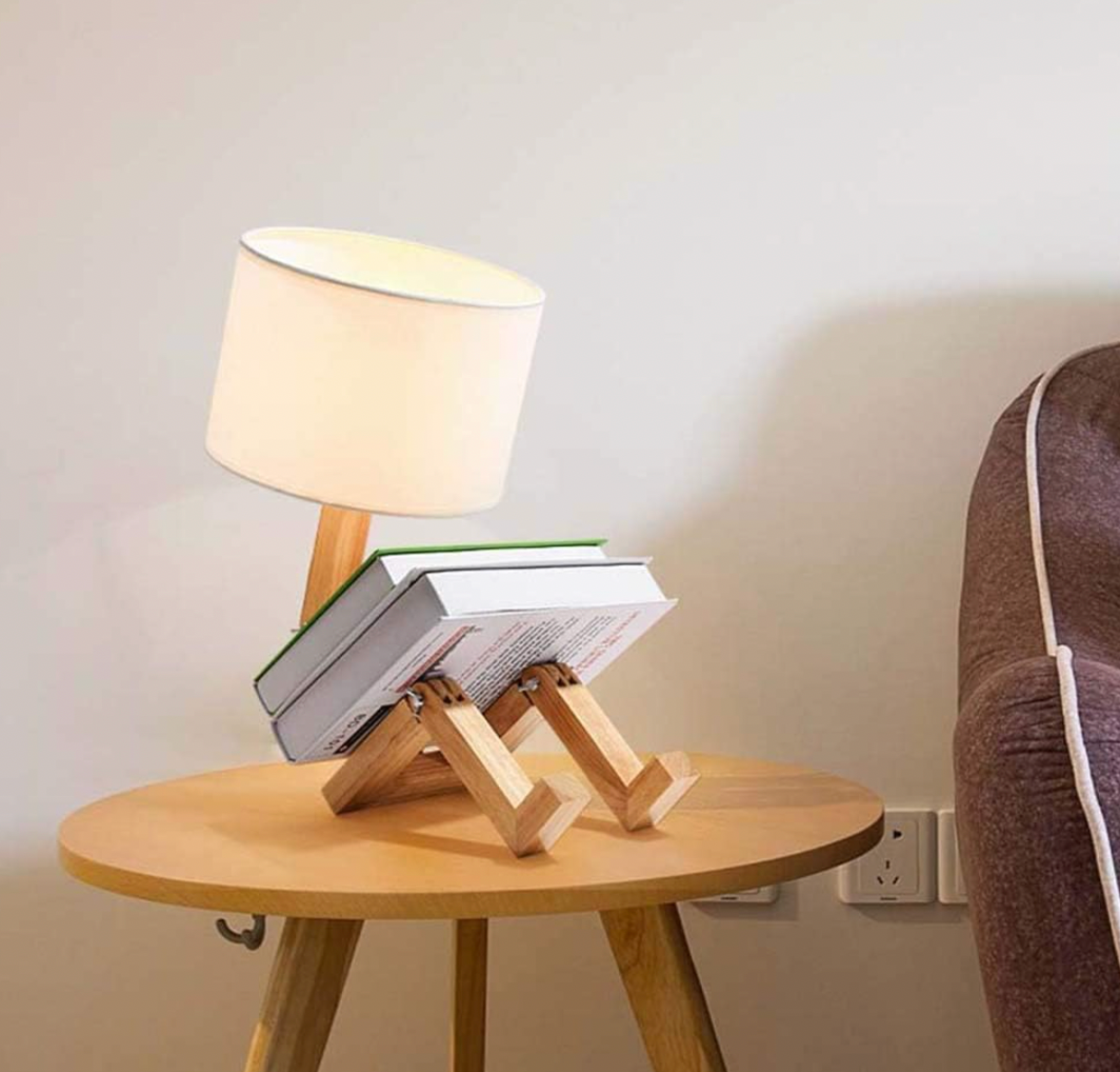 Scandinavian Wood Reading Lamp with Shelf | Adjustable Table Light for Bedroom & Living Room