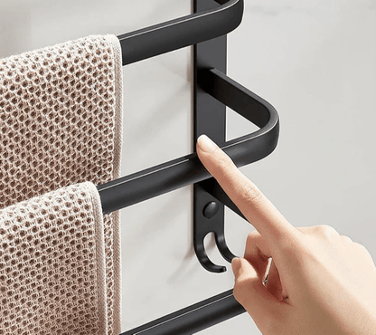 Wall-Mount Aluminum Bathroom Bar for Hand Towels & Washcloths – Black Triple-Rail Storage for Shower, Laundry & Kitchen – Space-Saving Dryin