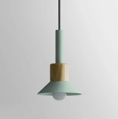 Wooden Pendant Light with Colorful Shade Scandinavian Modern Ceiling Fixture for Kitchen Dining Room Bedroom E26 Hardwired