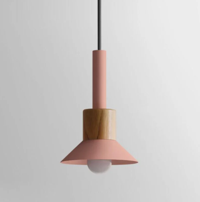 Wooden Pendant Light with Colorful Shade Scandinavian Modern Ceiling Fixture for Kitchen Dining Room Bedroom E26 Hardwired
