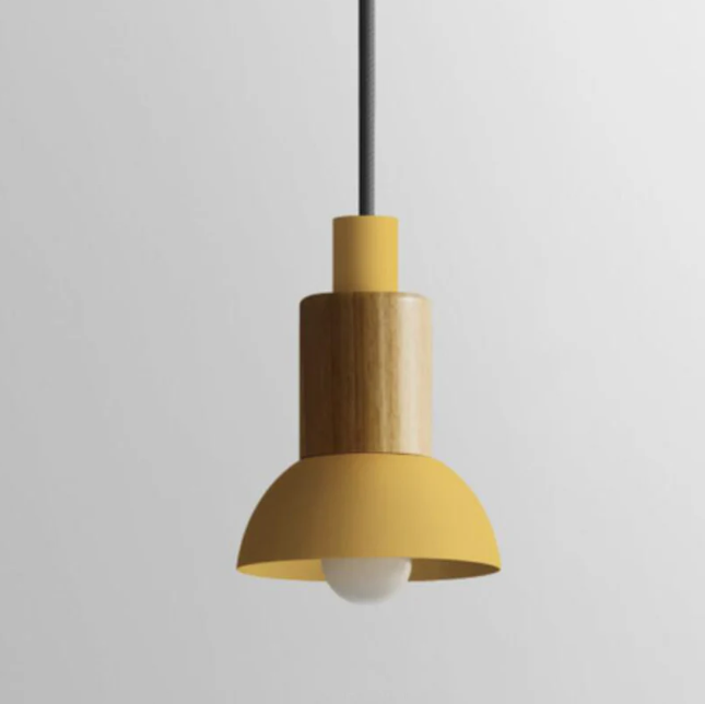 Wooden Pendant Light with Colorful Shade Scandinavian Modern Ceiling Fixture for Kitchen Dining Room Bedroom E26 Hardwired