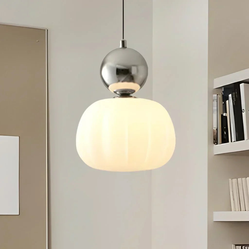 Spherical Hanging Light Fixture 6.3 Inch Beige PMMA Shade for Kitchen Island Dining Room Overhead Accent Modern Globe Ceiling Lamp Metal Fra