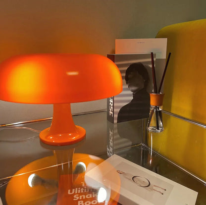 Mushroom Nightstand Light 11 Inches Tall Orange Accent Lamp for Bedroom Desk Bedside Reading Modern Retro Dome Shape Soft Glow Small Space L