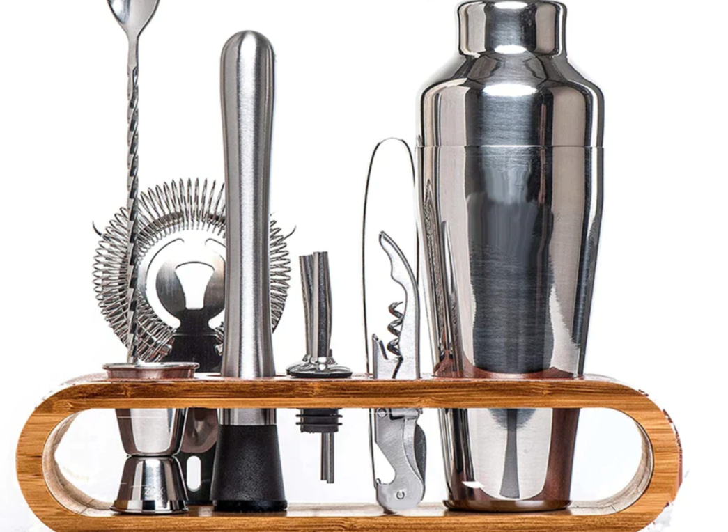 Stainless Steel Cocktail Shaker Tool Kit 10-Piece Complete Mixology Essentials Rose Gold Silver Black for Home Bar Entertaining Party Barten