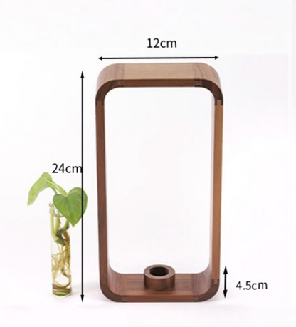 Glass Tube Plant Rooting Station Wood Stand for Cuttings & Propagation | Desktop Hydroponic Vase Holder for Home Office Kitchen | Tabletop I