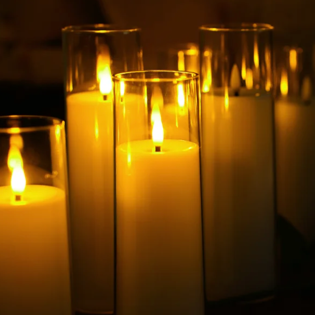 Remote-Controlled LED Pillar Candles 9-Piece Set with Timer for Living Room Bedroom Dining Decor Acrylic Battery-Powered Ivory