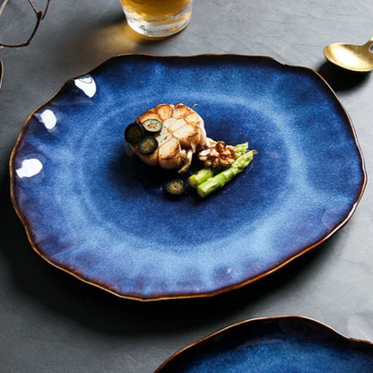 Handcrafted Bone China Dinnerware Set 4-Piece Collection Artisan Ceramic Plates Microwave Dishwasher Safe for Dining Room Kitchen