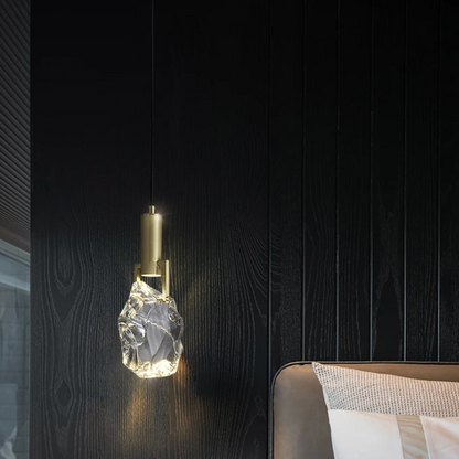 Hanging Fixture with Polished Copper & Faceted Glass Shade for Dining Room, Kitchen Island, Entryway