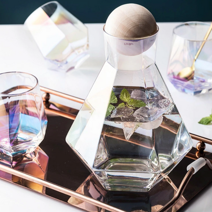 Crystal-Clear Beverage Pitcher & Tumbler Set with Geometric Faceted Design for Home Bar, Kitchen & Dining Room Entertaining