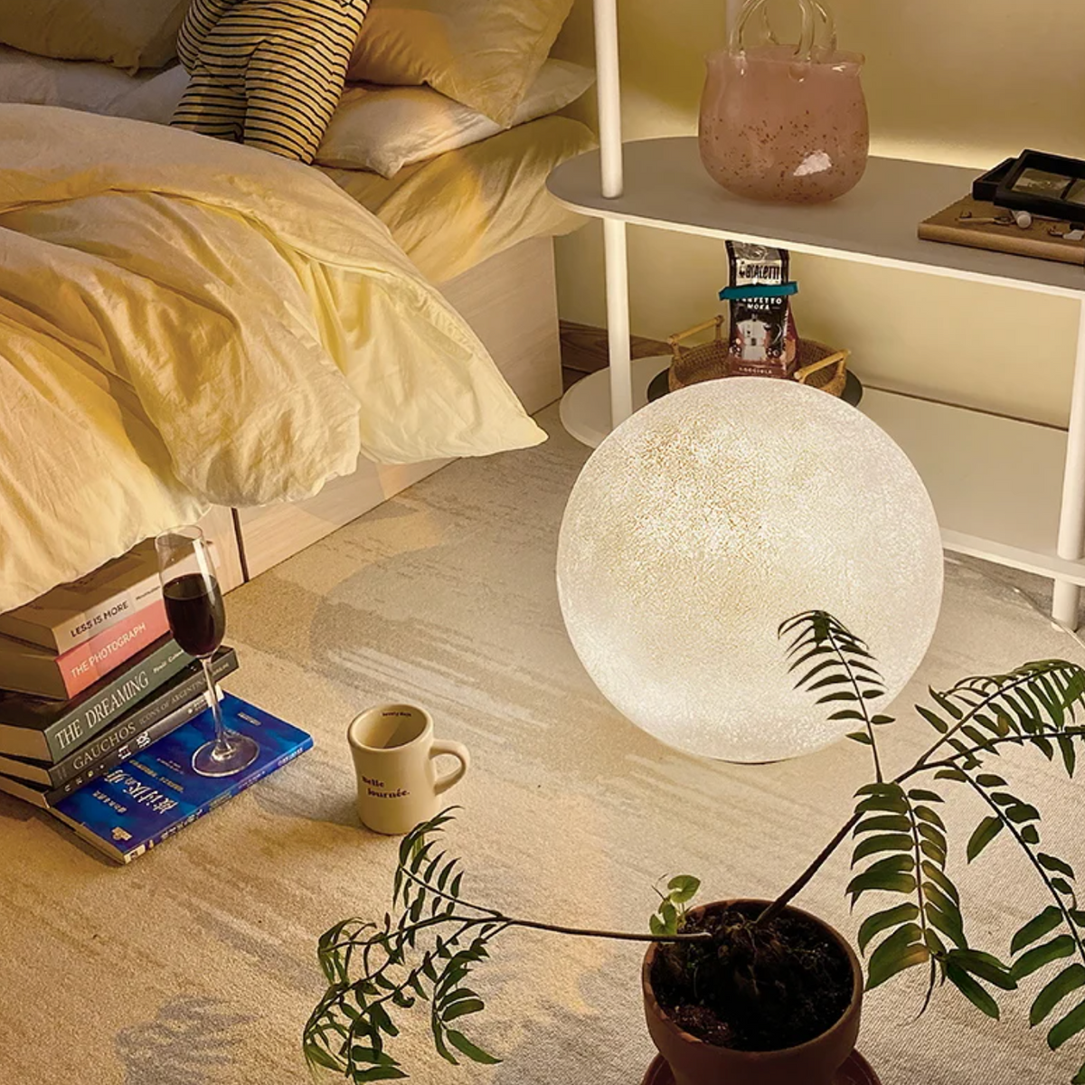 Sphere Standing Lamp with Adjustable Brightness LED | Modern Accent Light for Bedroom & Living Room Décor | Plug-In Design | Dimmable Ambien