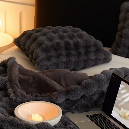 Plush Synthetic Fur Throw Blanket in Neutral Tones for Sofa, Bed, Living Room, and Bedroom