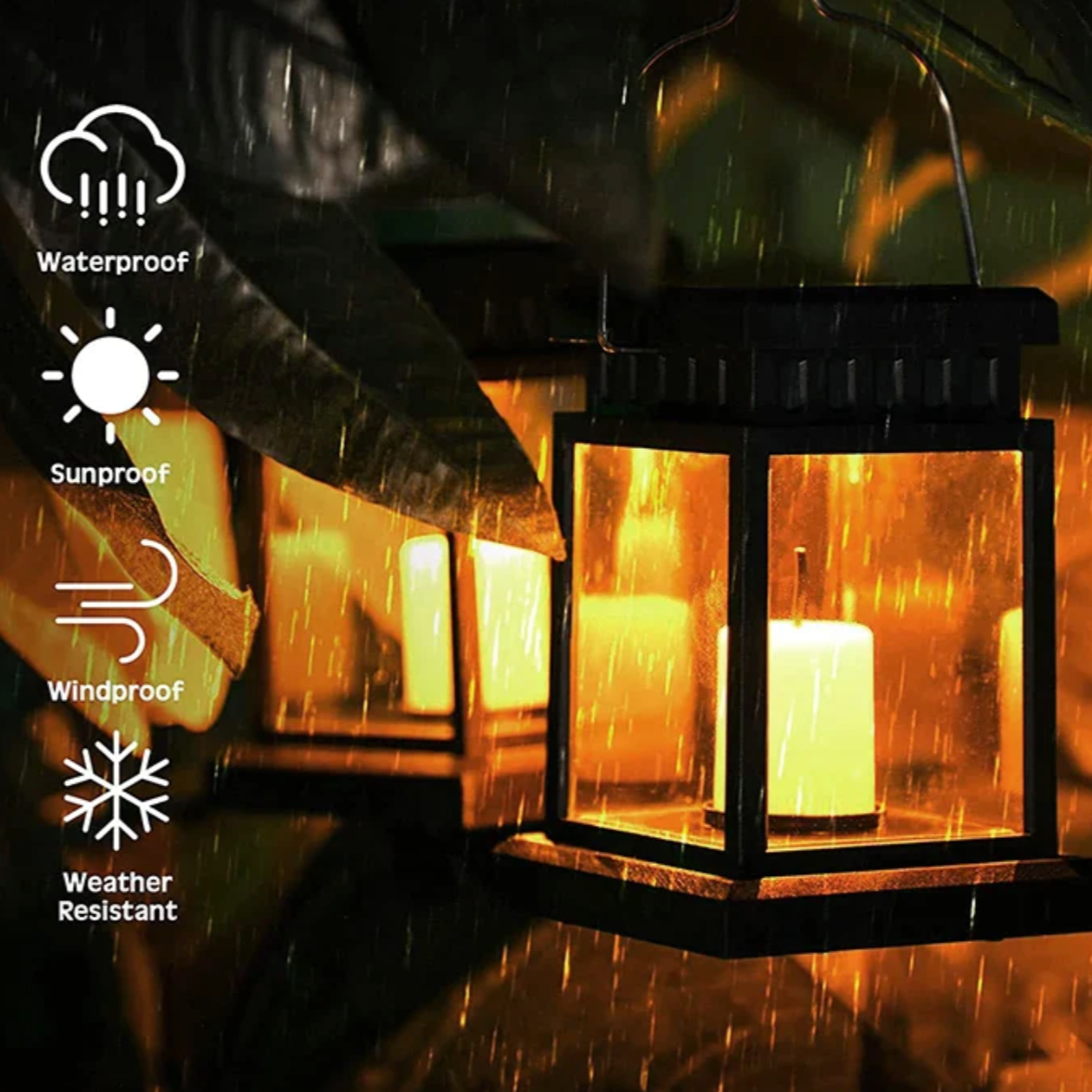 Outdoor Hanging Light with Flickering LED & Auto Sensor, Solar-Powered Decorative Accent for Patio Garden Pathway, Weatherproof ABS Construc