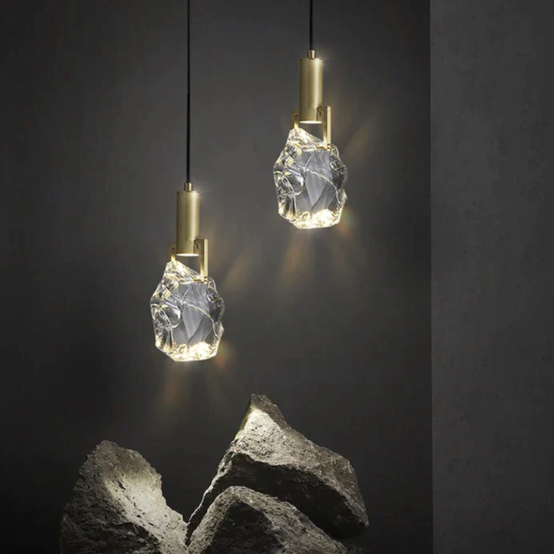 Crystal Drop Ceiling Fixture 11 Inch Copper Accent GU10 LED Compatible Adjustable Cord for Kitchen Island Dining Table Hallway Breakfast Noo