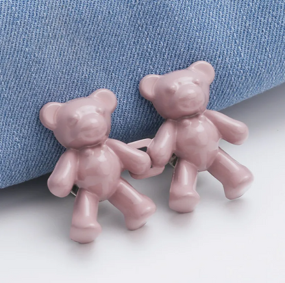 Adjustable Waist Clip Pin with Bear Design for Jeans Dresses Pants Quick Cinch No-Sew Removable Clothing Fastener Alloy