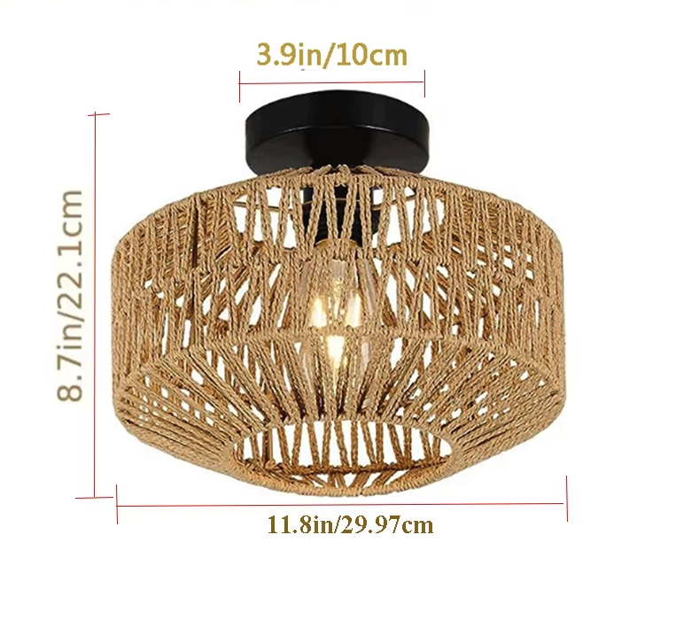 Woven Rattan Hanging Light with E27 Socket in Brown for Kitchen Island & Dining Table | Handcrafted Open-Weave Ceiling Fixture
