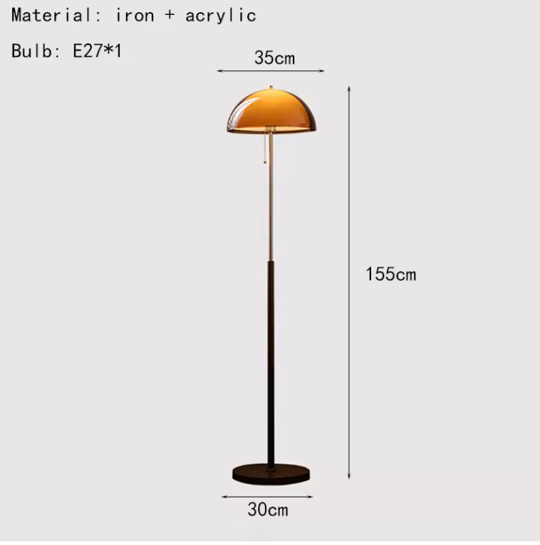 Rustina | Modern Floor Lamp with Retro Amber Dome | Elegant Lighting for Cozy Spaces