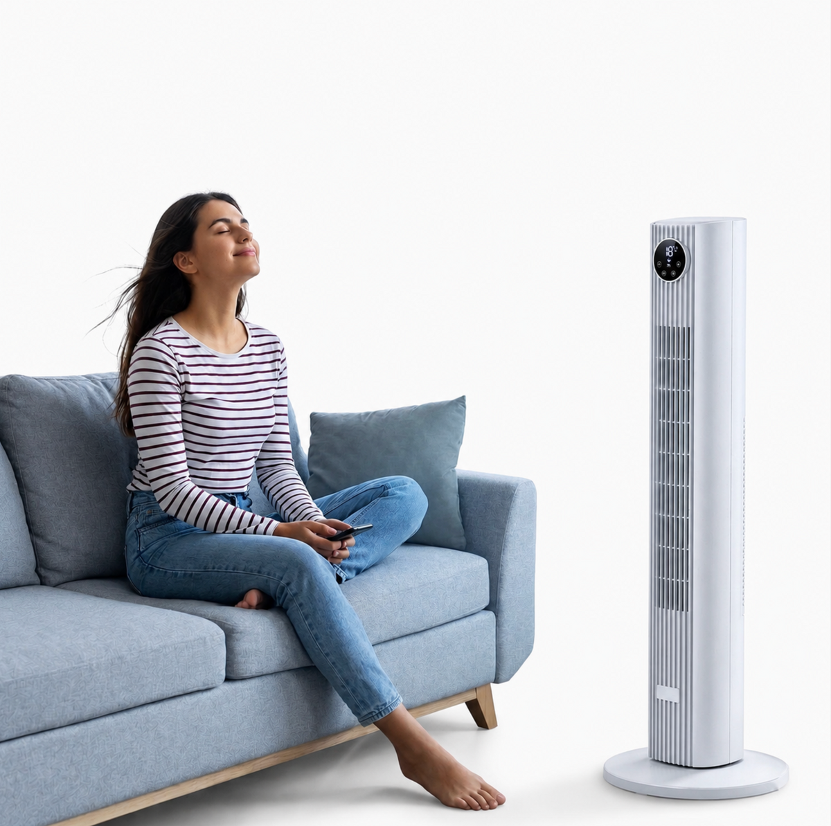 Tower Fan with Remote Control 4-Speed Oscillating Bladeless Air Circulator Quiet Sleep Mode 12-Hour Timer for Bedroom Living Room