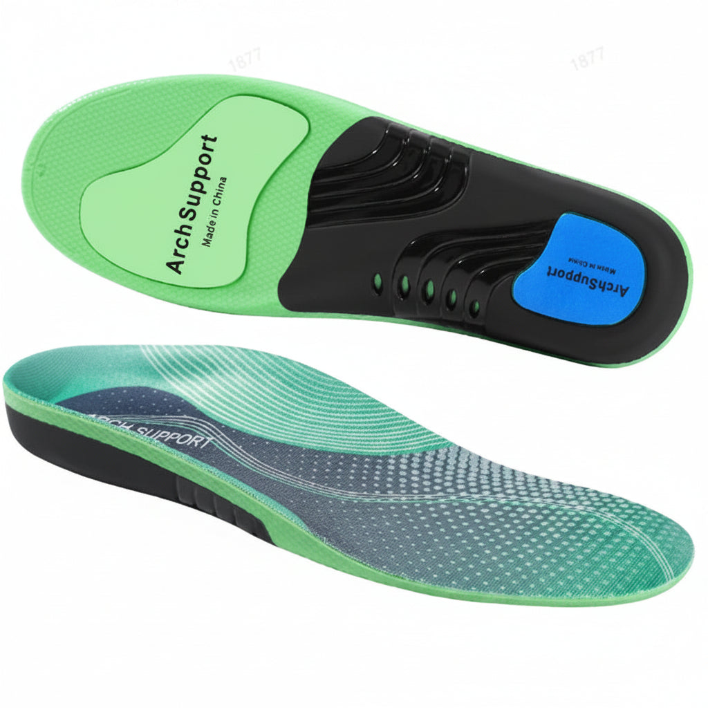 Cushioned Orthotic Inserts with Elevated Midfoot Support for Sneakers and Work Shoes