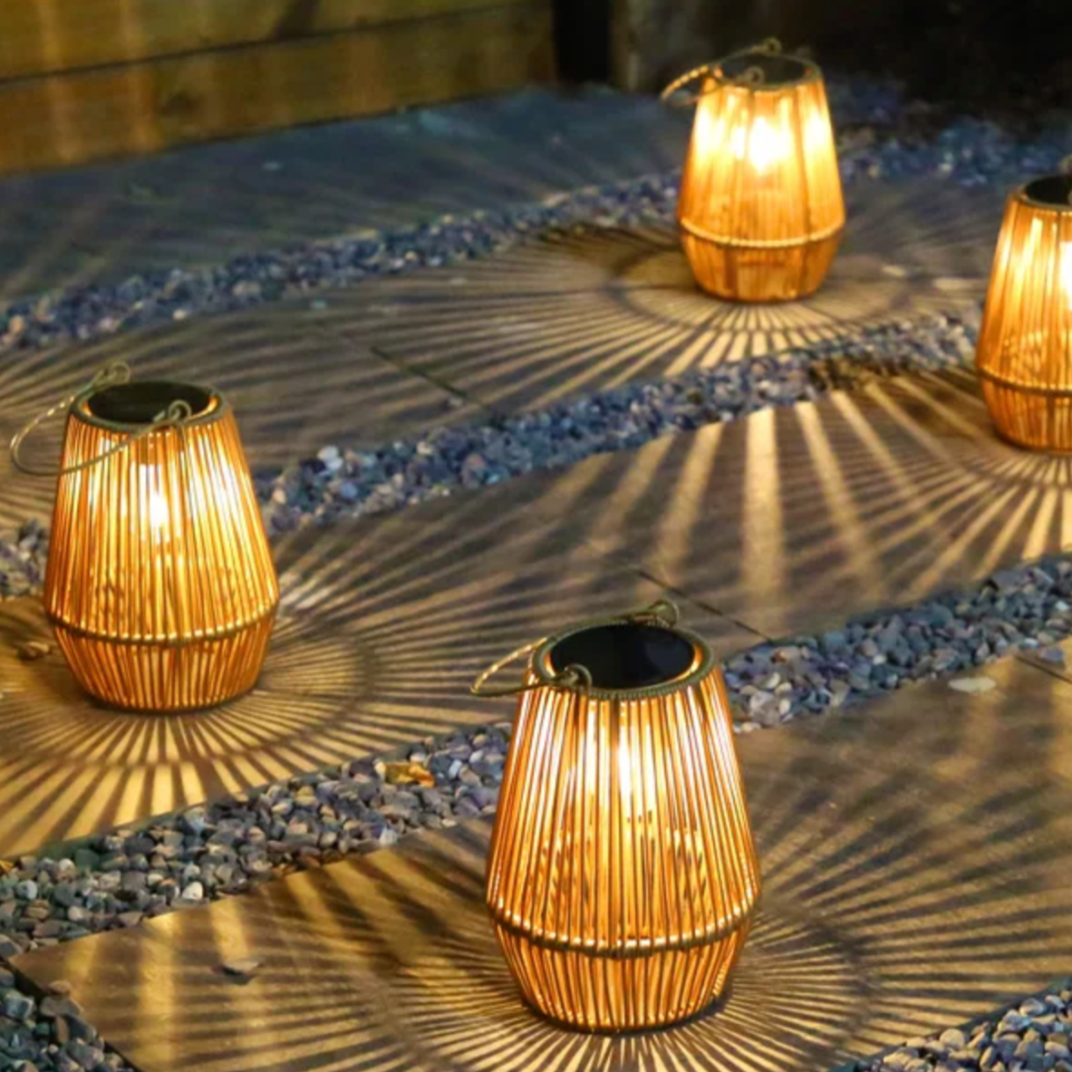 Woven Basket Lantern with Solar LED Light Outdoor Hanging Decor 8 in for Patio Garden Deck Yard Porch Balcony Table Cordless Battery-Free Wa
