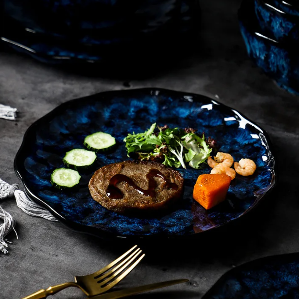 Ceramic Tableware Collection 10-Piece Set with Celestial Blue Pattern for Family Dinners Casual Dining Formal Entertaining Kitchen Essential