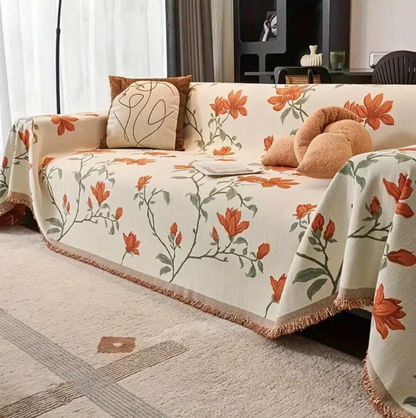 Viva Floral Sofa Cover - Durable Chenille, Elegant Vintage Design