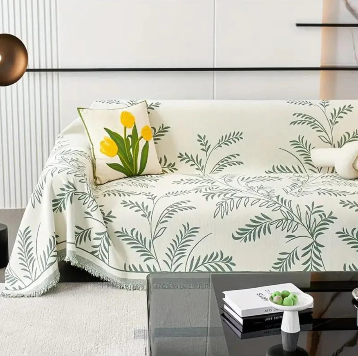 Natura Chenille Sofa Cover - Cotton Blend, Non-Slip, Stylish Tassels